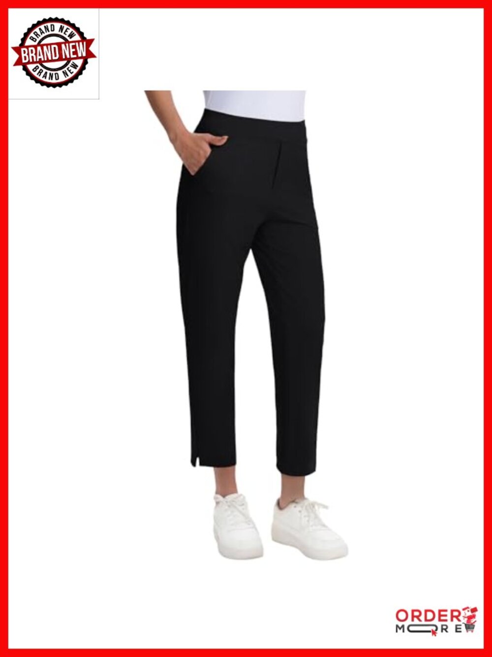 Women's Stretchy Pull On Ankle Pants with Pockets Machine Washable 7/8 Length